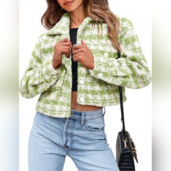 Crop Style Blue and White Women's Tweed Jacket - Picture 4 of 11